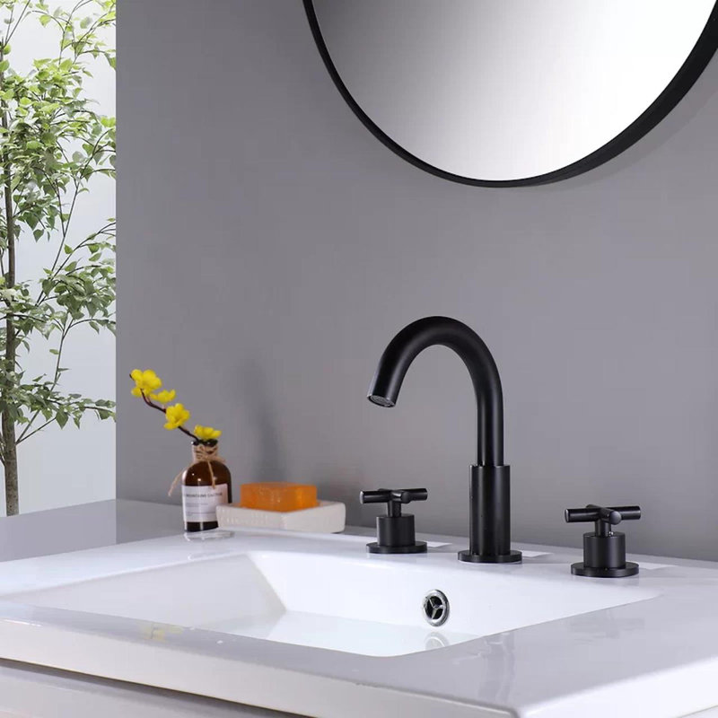 Circular Double Cross Handles Widespread Bathroom Faucet, Matte Black