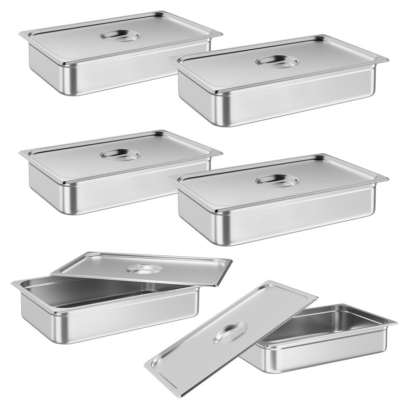 Set of 6 Gastronorm Pan, Steam Table Pan, 53 x 33 cm Anti-Jam Stainless Steel Commercial Steamer Pan Food Catering Trays