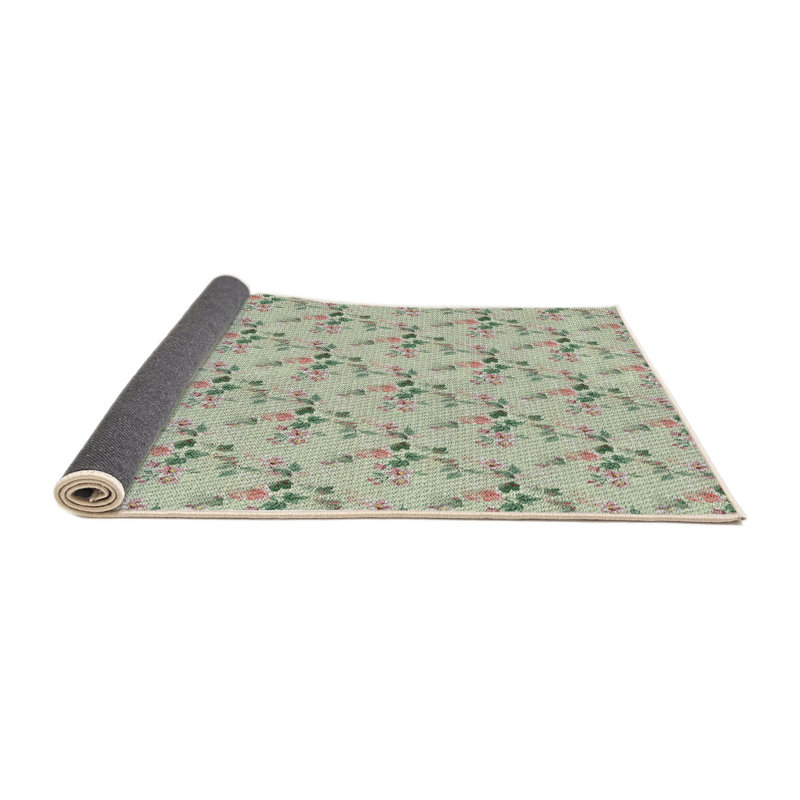 Tapis vert à motif floral Nabilité, Rond 7 pi