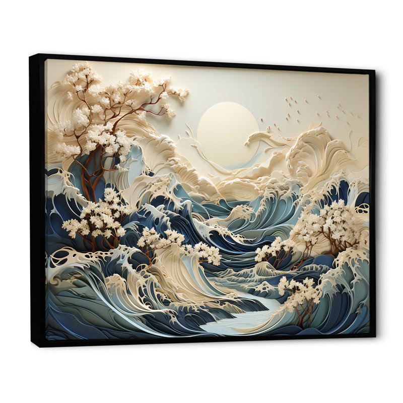 Vagues de sérénité I, H 34 po x l 44 po x P 1,5 po, Cadre flottant noir