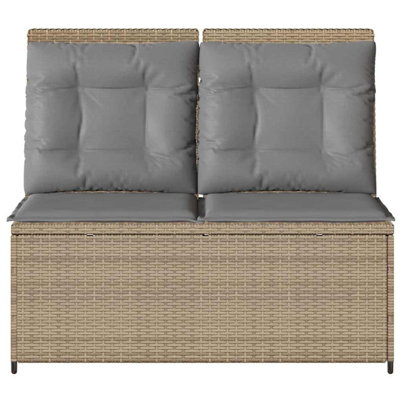 Poly Rattan Outdoor Bench, Grey, Beige