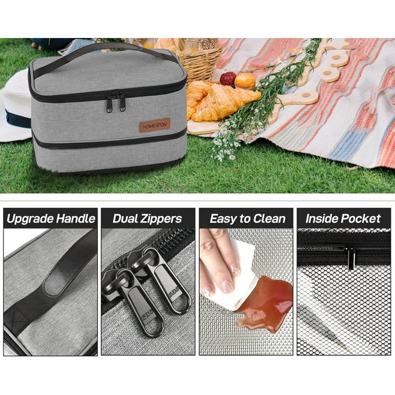 Expandable Lunch Bag With Handle, Grey