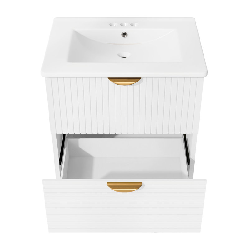 Meuble-lavabo mural 24 po avec 2 tiroirs, meuble-lavabo, Blanc