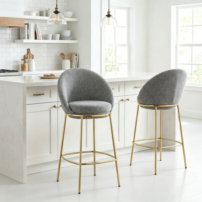 Ensemble de 2 tabourets de bar en tissu avec pieds en métal plaqué or et tabouret de bar haut de style moderne de 40,75 pouces