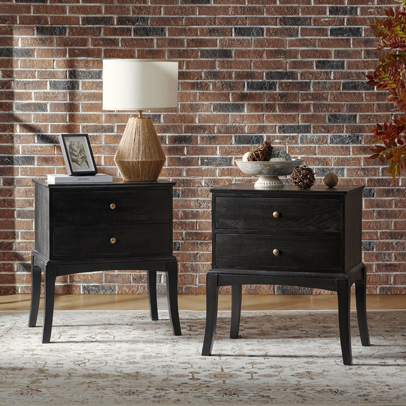 Table de chevet transitionnelle en bois massif H 28 po Einav, Gris anthracite