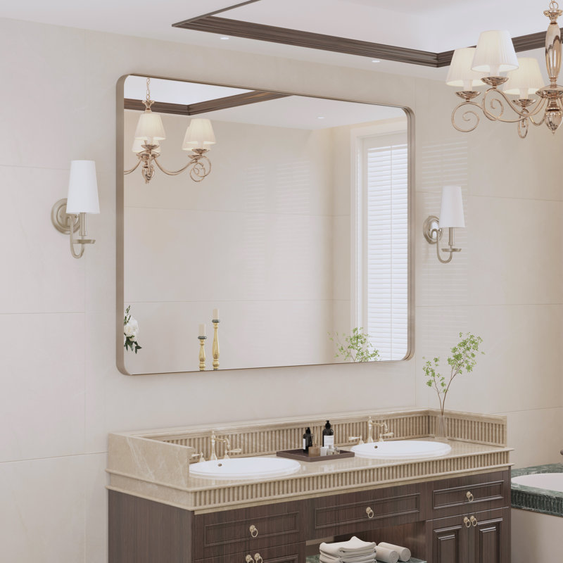 Miroir de salle de bain mural Premium Premium, 36 po x 48 po, Nickel brossé, Rectangulaire
