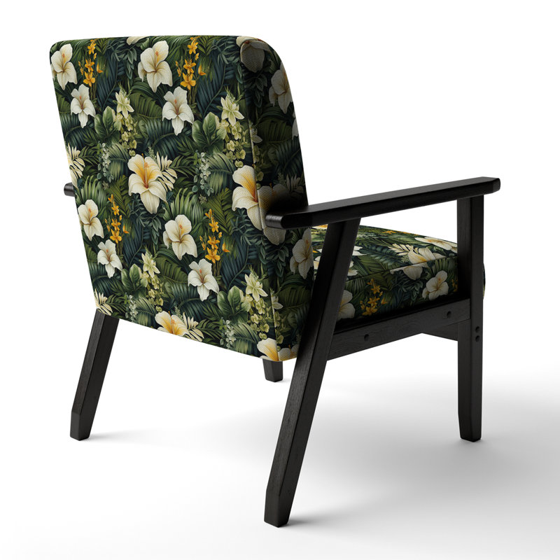 Boho Botanical Oasis Palm - Upholstered Coastal Arm Chair, Tropical Leaves Accent Chair