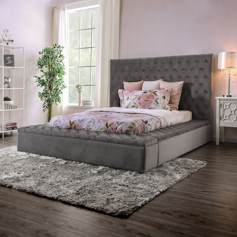 Estefany Upholstered Panel Bed, Queen, Gray