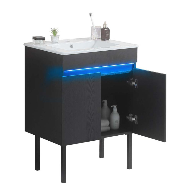 24 " W Wall Mounted Wall Mounted Single Double Single Vanity Bathroom Vanity With Ceramic Top, Black