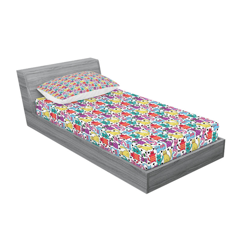 Multicolore drap-housse et coussin décoratif Ambesonne, Ensemble de draps-housses pour lit simple + 2 taie