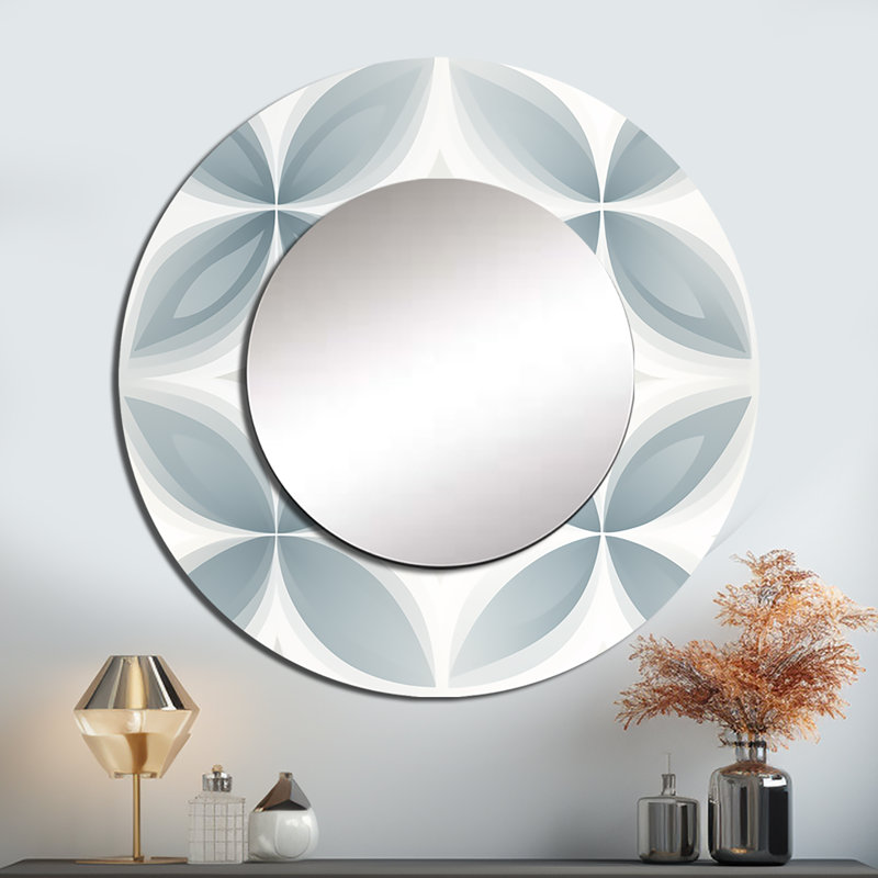 Mono doux - miroir décoratif damassé, miroir mural rond blanc, impression d'art en métal, 36 po x 36 po