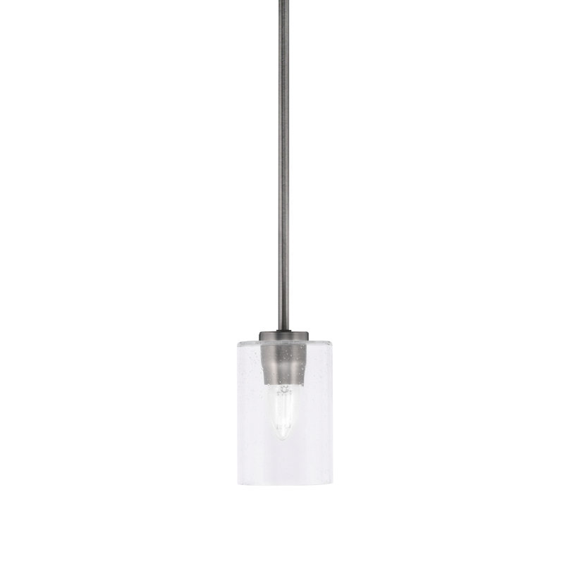 Mini-luminaire suspendu Dayberry avec verre à bulles de 4 po, Verre antique transparent, Graphite