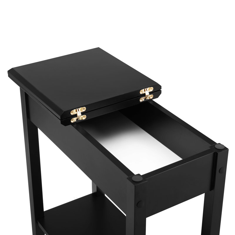 Ilithia Nightstand with Flip Top Storage & Open Shelf, Slim Bedside Table for Small Spaces, Modern Narrow End Table for Bedroom or Living Room, Space-Saving Sofa Side Table Organizer