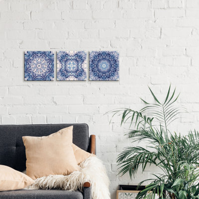 Indigo Gem Kaleidoscope Triptych by Nan - Wrapped Canvas Panoramic Print