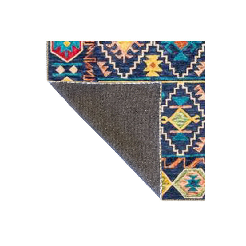 Tapis bleu à fond tissé à motif géométrique, Sous-tapis carré 3 pi 3 po inclus