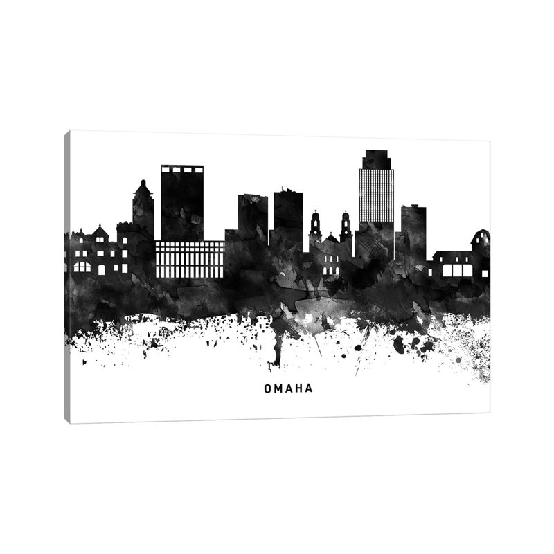 Omaha Skyline Black & White - Wrapped Canvas Print, 20.32 cm H x 30.48 cm W