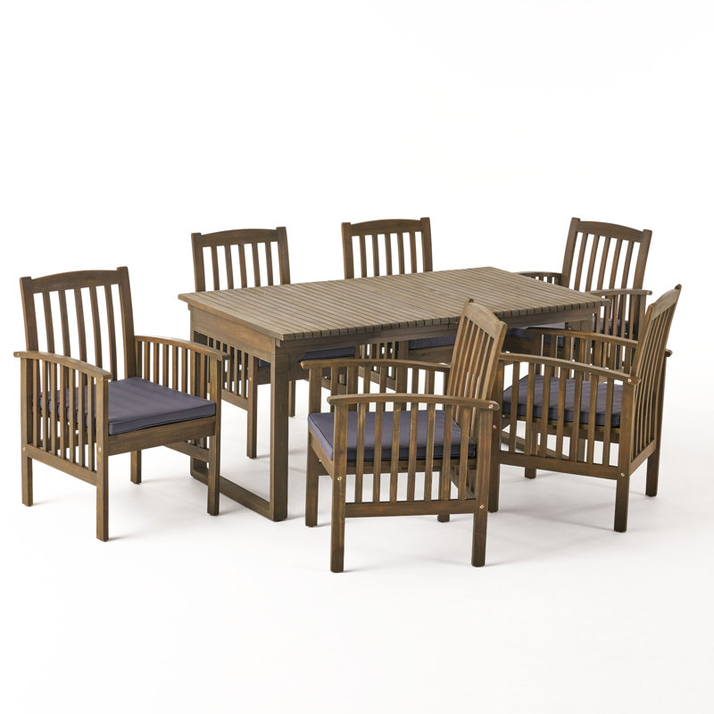 Ensemble repas 7 pièces avec coussins Cosimo, Structure grise / coussin gris foncé