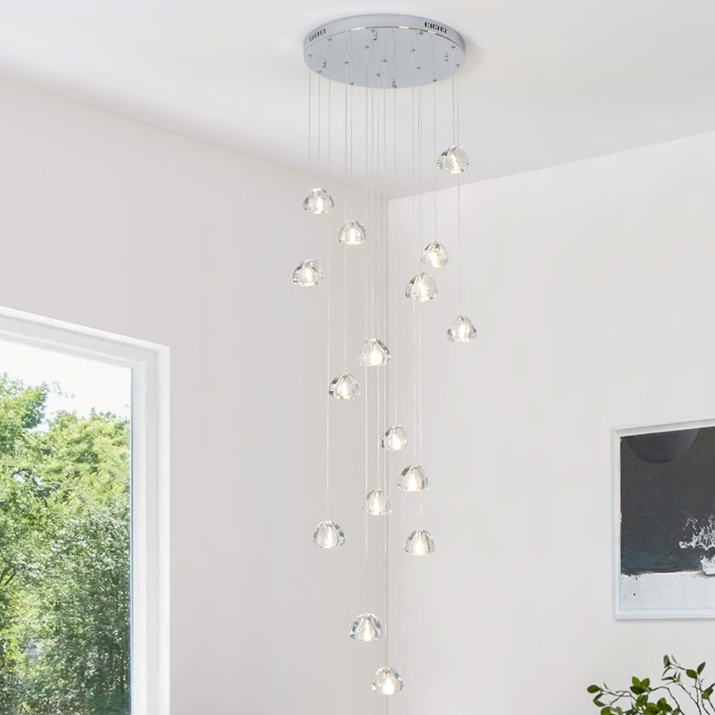 Rosenthal 16-Light 118" Long Chandelier Large Hanging pendant for Stairs High Ceiling, Chrome