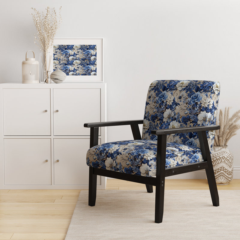 Chaise d'appoint florale Cobalt, Motif victorien bleu cobalt II