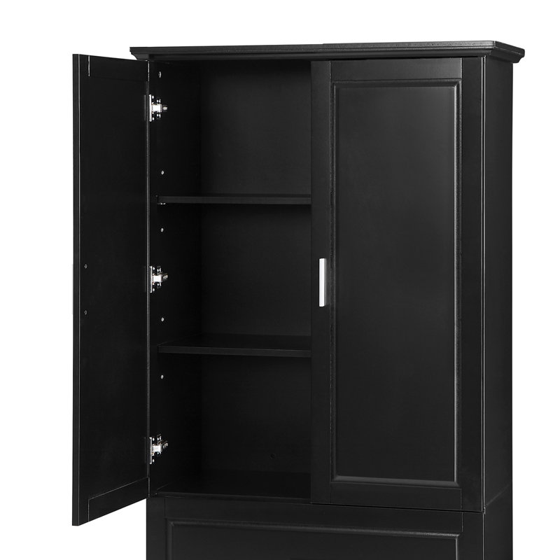 Grande cabine de rangement pour salle de bain avec deux portes, tiroirs et tablette réglable, Noir