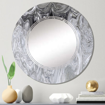 Art abstrait liquide gris - miroir mural moderne rond