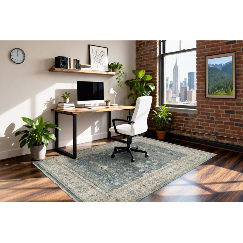 Tapis bleu clair Omarion Southwestern, Rectangle 6 pi 7 po x 9 pi 2 po