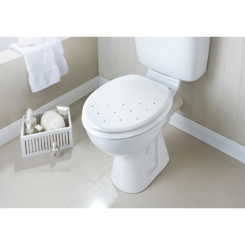 Wooden Diamante Toilet Seat White 