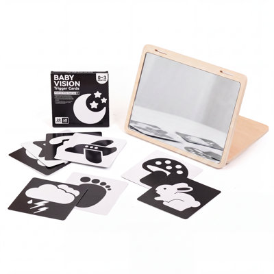 Adjustable Wooden Tummy Time Mirror and High-Contrast Card Display