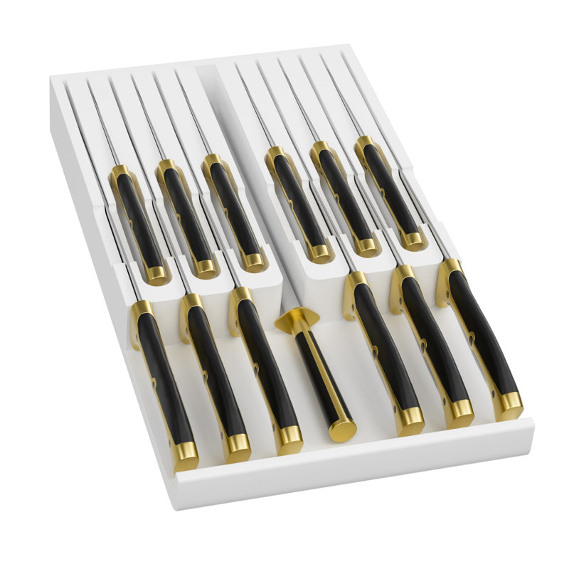 Bamboo In-Drawer Knife Block, White
