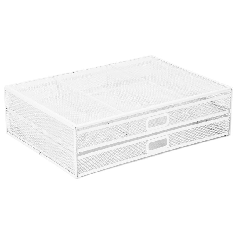 White Metal Mesh Desktop Monitor Stand with Two Drawers