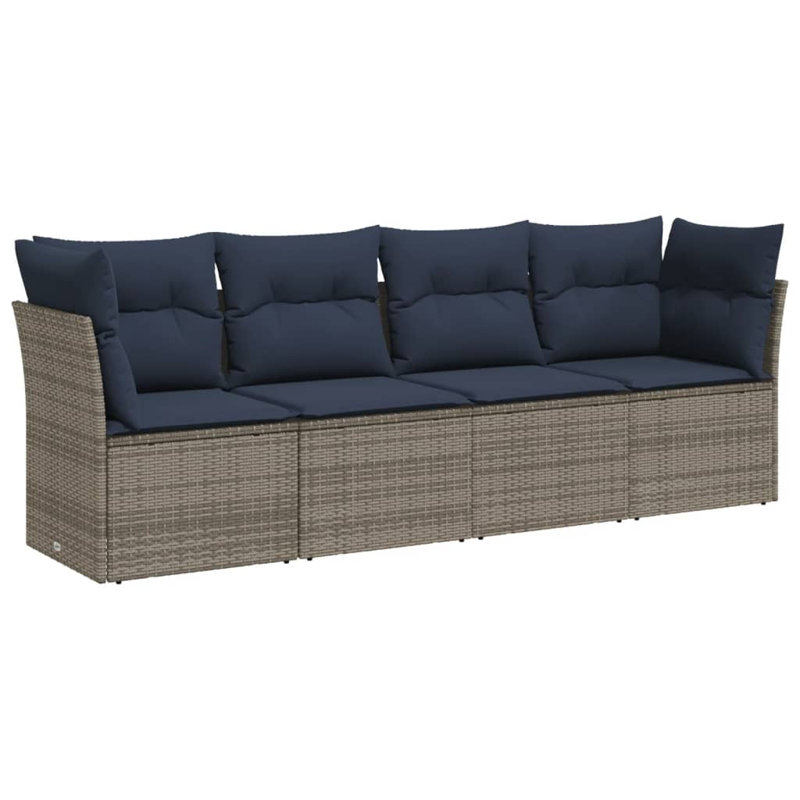  Ensemble de canapé de patio 4 pièces avec coussins en rotin de polyester gris