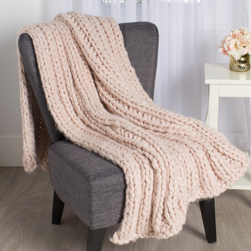 Chunky Knit Throw Blanket, Rose Quartz