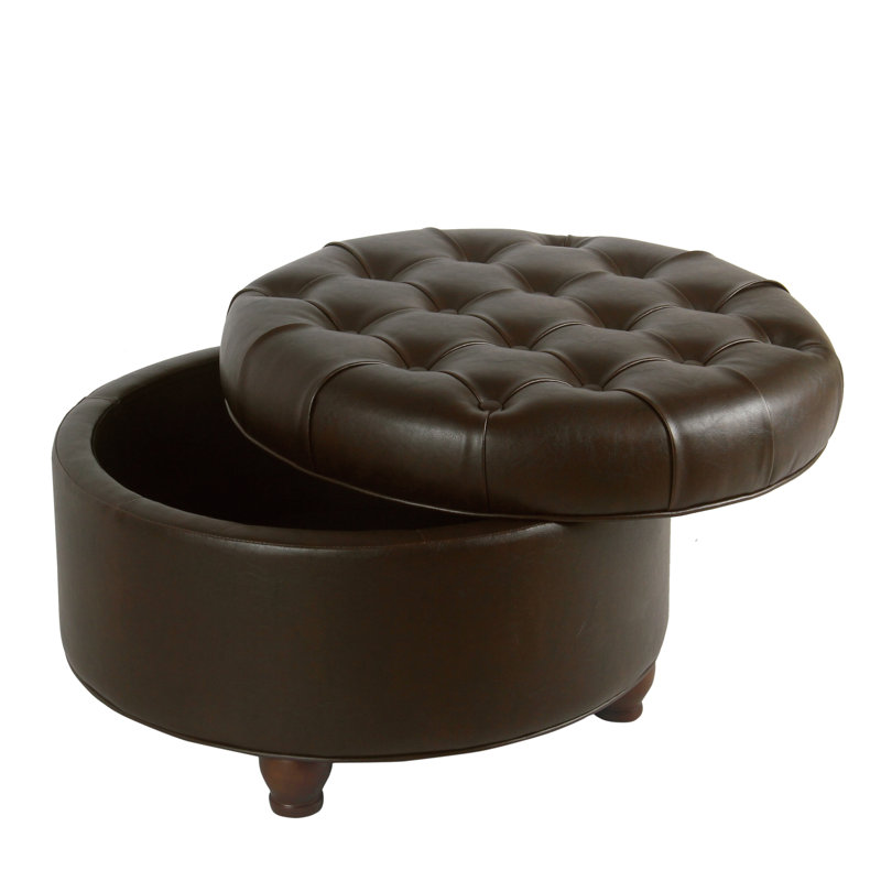 Lona Faux Leather Ottoman, Lona Brown Faux Leather