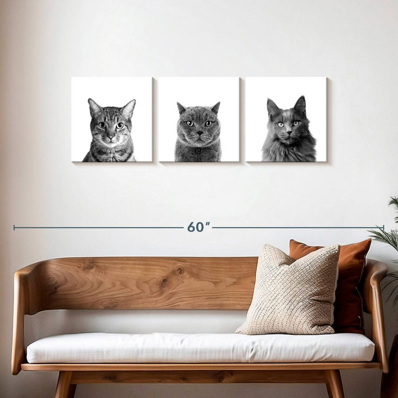 Trois chats, reproduction sur toile, H 15 po x l 47 po x P 1 po