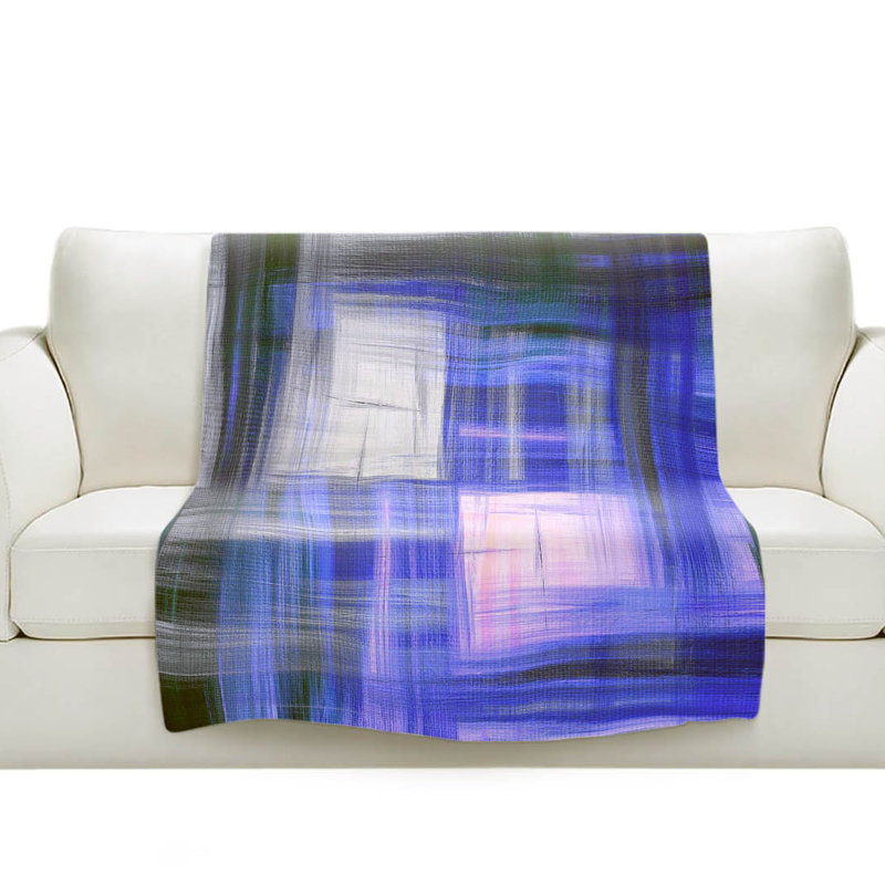 Couverture sherpae douce bleu doux tartan, l 68 po x L 80 po