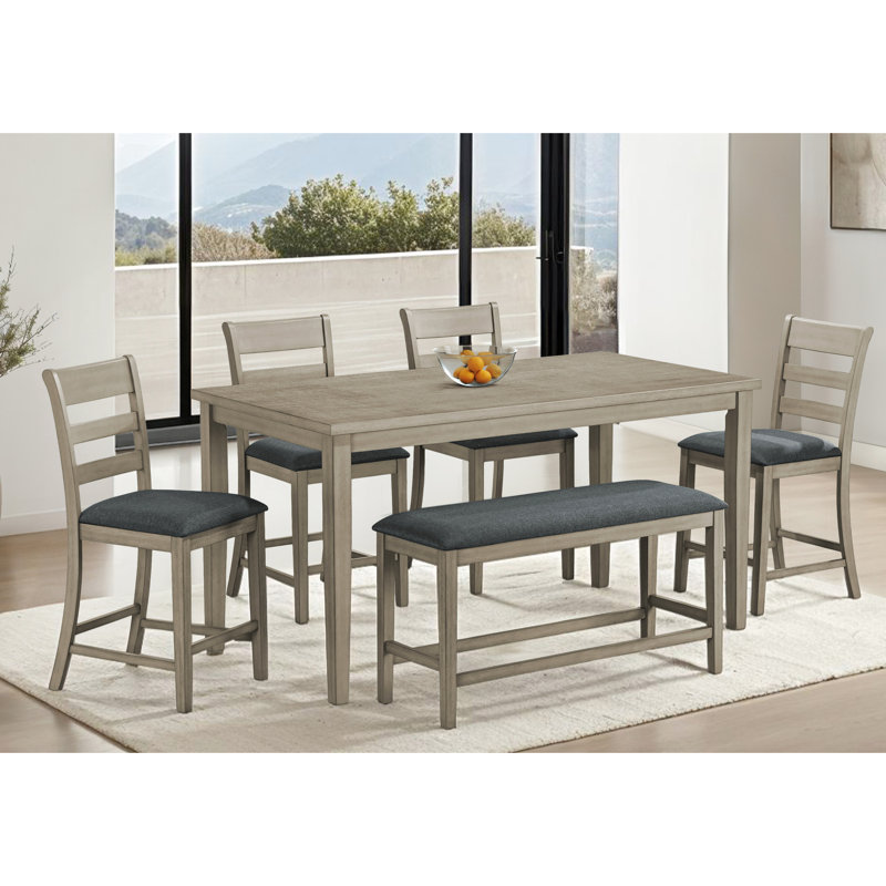 Banc transitionnel rectangulaire de 46 po de couleur gris antique avec siège rembourré en tissu noir pour la salle à manger ou la cuisine, assemblage confortable et facile à assembler