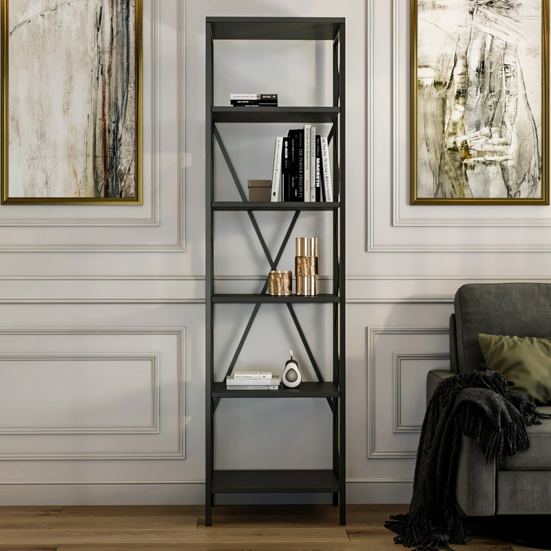Baugus 180cm H x 50cm W Standard Bookcase, Black/Anthracite