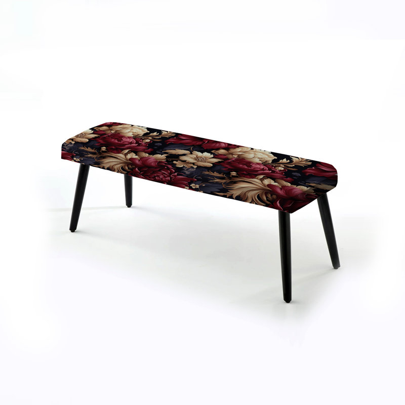 Banc noir rembourré Botanical, Regency Damask Grandeur Victorian Pattern I