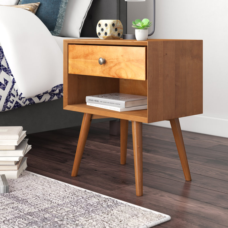 Ensemble de chambre avec lit et table de chevet en bois massif Henline