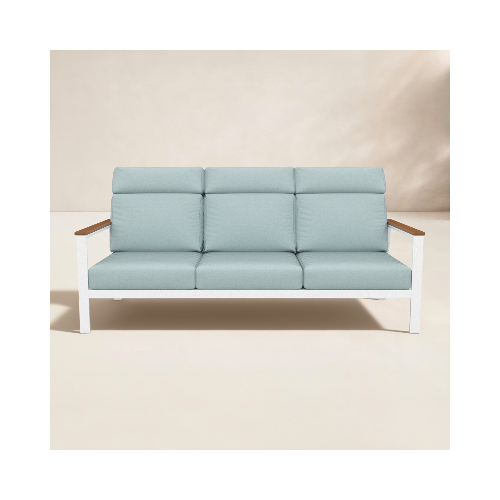 Townsend Metal Outdoor Sofa With Sunbrella Cushion, Light Blue