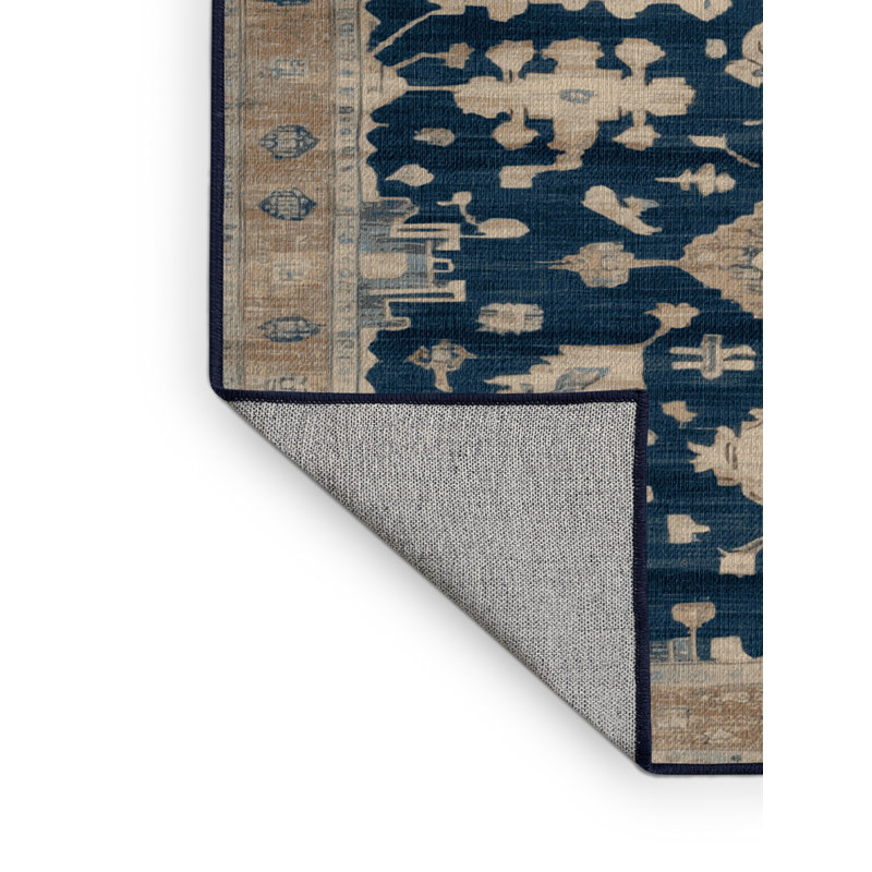 Tapis bleu lavé à la machine, Rond 3 pi