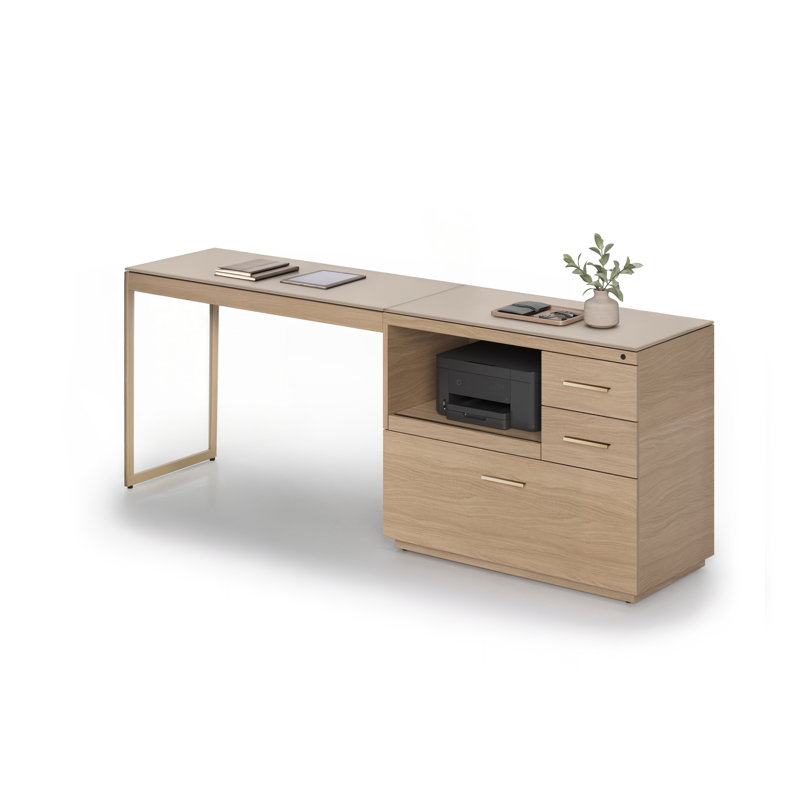 Sequel Studio Multifunction Credenza - 6617, Neo Oak/Bronze