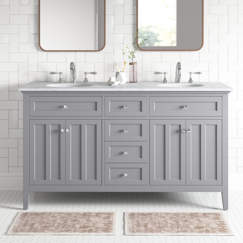 Ensemble de meuble-lavabo double 60 po Ain, Blanc de Carrare, Gris