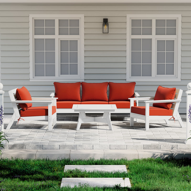 6-Piece Deep Seating Set, White, Orange