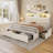 Upholstered Bed Frame With 6 Storage Drawers And Headboard, Platform Bed With Led Lights And Charging Station-1265166139-1257554061
