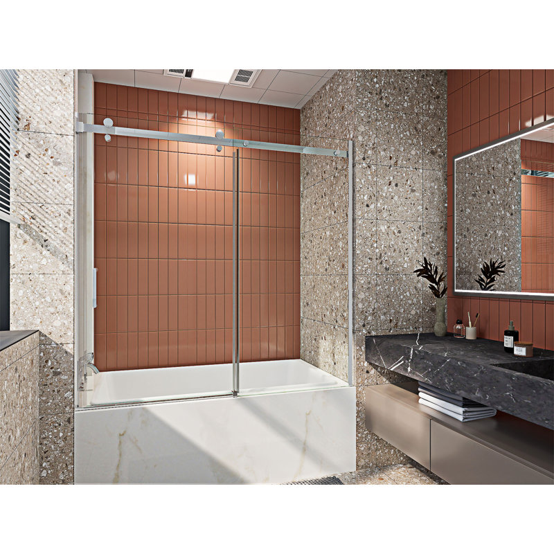 Porte de baignoire coulissante semi-sans cadre, Chrome chrome