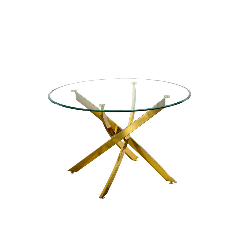 Godwin Pedestal Dining Table,Round Clear Dining Tempered Glass Table with Chrome Legs,dining room table,dining tables,Round Top Shape,dinning table,dining room table