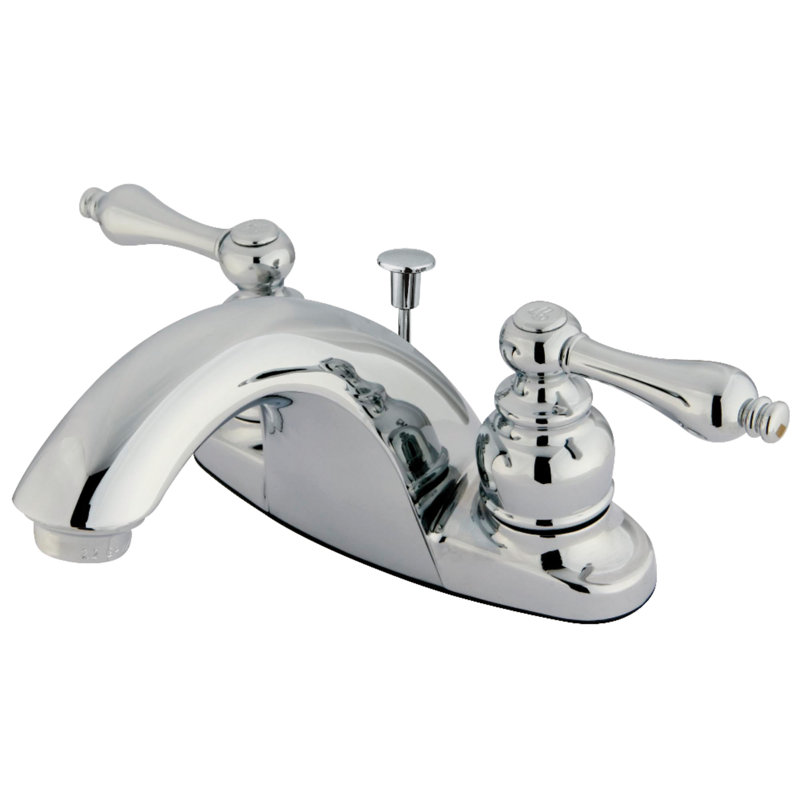 Kingston Brass English Country Two-Handle 3-Hole Deck Mount 4" Centerset Bathroom Faucet with Plastic Pop-Up, Polished Chrome