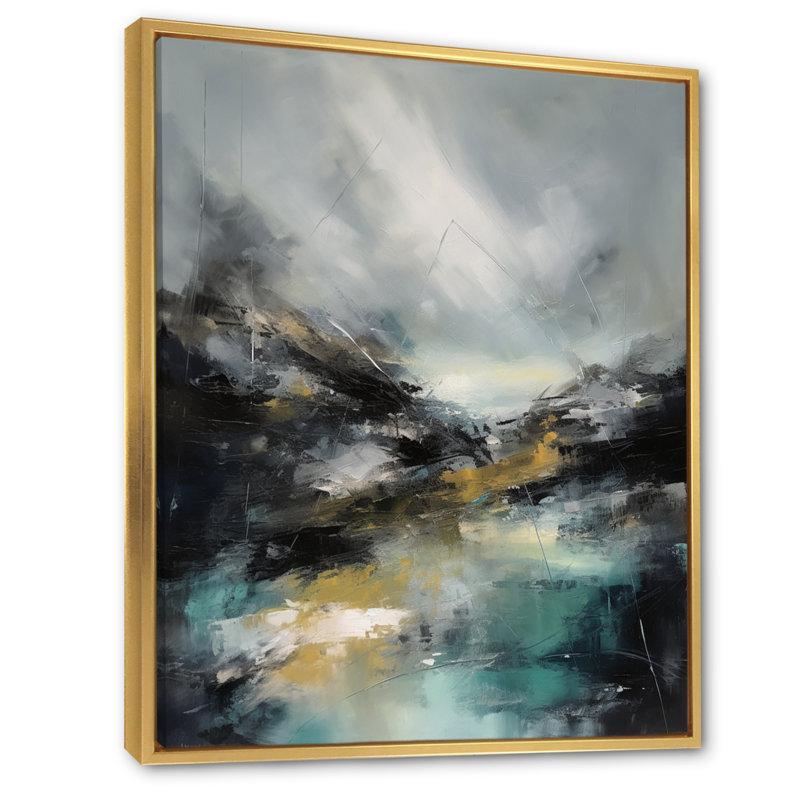 Borrelli paysage marin abstrait III, H 44 po x l 34 po x P 1,5 po, Cadre flottant doré