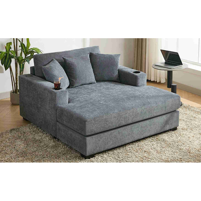 Très grand canapé-lit de style moderne, Bleu/gris, H 35 po x l 60,60 po x P 55 po